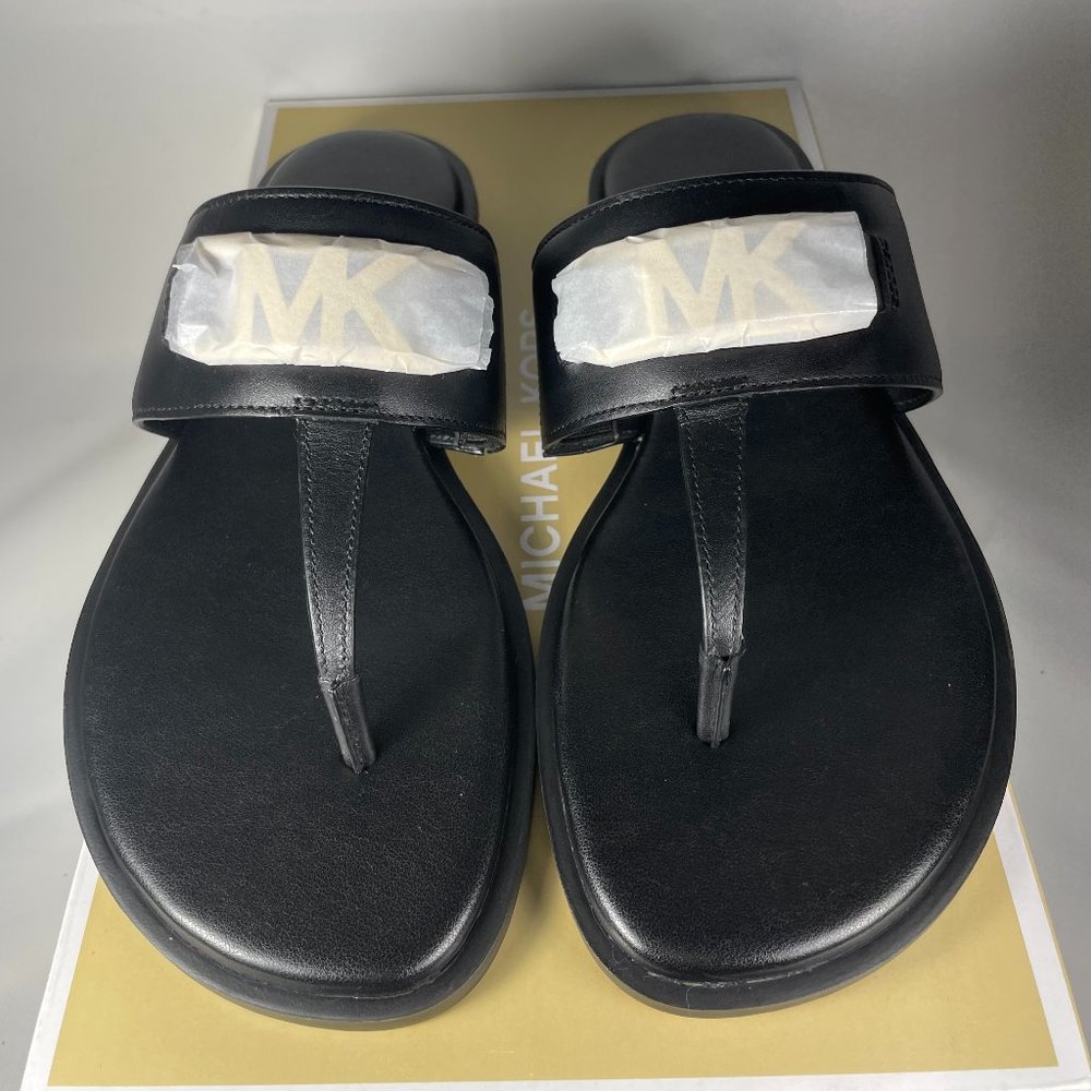 New MICHAEL Michael Kors MK Women’s Camila Leather Thong Sandals Black Size 6M